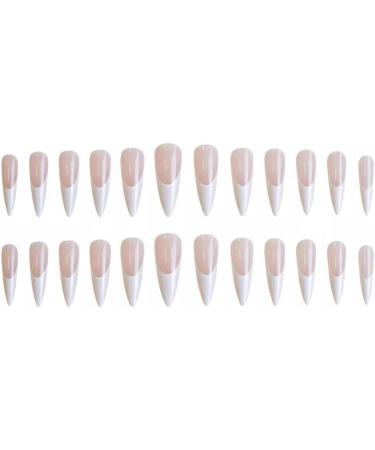 French Tip Press on Nails-Press On Nails with Nail Tips Pearlescent style false nails elegant long pointed pink white false nails Design Glossy press on nails Acrylic False Nails Cute Artificial Nails - Buy Online on GoSupps.com