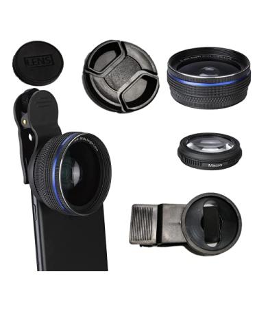 Phone Camera 37mm Diameter Lens 0.45X Super Wide Angle+15X Macro Lens, 2 in 1 Professional HD Camera Lens Kit for Most Smartphone/Ipad/Tablet No Dark Corners