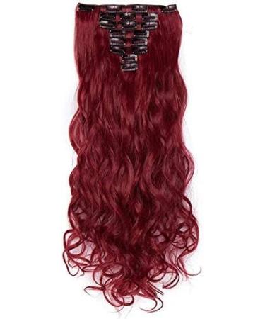 Silk-co 24 inch Clip in Hair Extensions - Maroon&Dark Red Synthetic Hairpiece Extension - 8pcs Long Curly Wavy Hair Pieces - Full Head 24 Inch Curly #Maroon&Dark Red - Buy Online on GoSupps.com