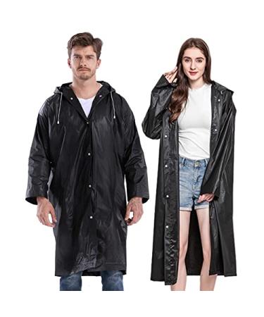 Raincoat Rain Poncho for Adult Women Men - 2-5 Pack Reusable Waterproof Rain Coat Jacket Clear Black Yellow Blue Pink Purple Black X2