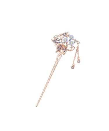 Chinese Hair Pin Shiny Tassel Rhinestone Chinese Hair Stick Flower Hair Clips Fashion Hair Stick Hair Accessories Chinese Style Hair Sticks for Decorative Hair Solid Hairstyle for Women Girls