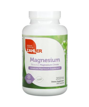 Magnesium Bioactive Magnesium Citrate 200 mg 250 Capsules Zahler