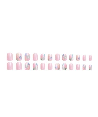 Pink Press On Nails - Short Square Acrylic Full Cover with Flower Designs | 24 Pcs Glossy Stick On Nails for Women - Buy Online on GoSupps.com
