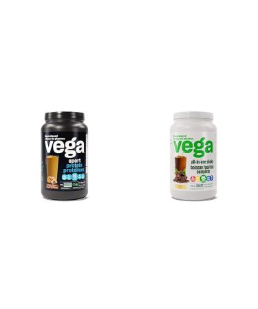 Vega Sport Protein Vegan Protein Powder Peanut Butter (19 Servings) BCAAs & All-in-One Vegan Protein Powder Mocha (20 Servings) Peanut Butter + Powder 19 Servings (Pack of 1)