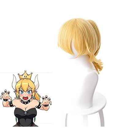 WIG for Super Mario Bowsette | Princess King Boo Ponytail - Blonde Curly Heat Resistant Synthetic Hair Cosplay + Free Wig Cap - Buy Online on GoSupps.com