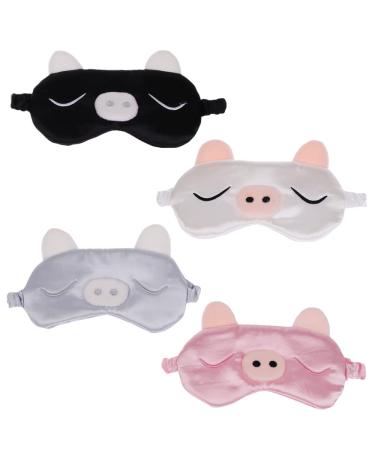 IUAQDP 4 Pieces Cute Piggy Sleep Eye Mask Funny Cartoon 3D Pig Shading Sleeping Eye Cover Soft Smooth Silky Animal Blackout Blindfold with Elastic Strip for Travel Nap Night Rest for Men Women