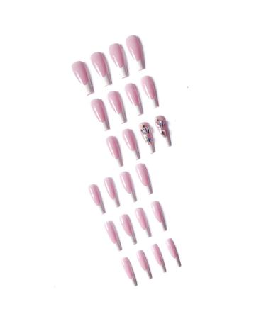 MIQIQAO C_DiamondWhite Coffin Nails - 24 Shiny Long Ballerina Stick-On Nails with Glue | International Shipping Available - Buy Online on GoSupps.com