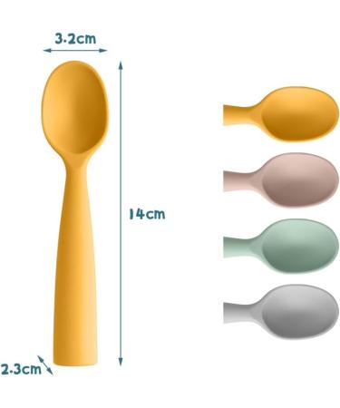 Vicloon Silicone Baby Feeding Training Spoon Set - 4pcs Self-Feeding Weaning Spoons for Kids, Toddlers, Children, Infants - Grey/Green/Pink/Yellow - Buy Online on GoSupps.com