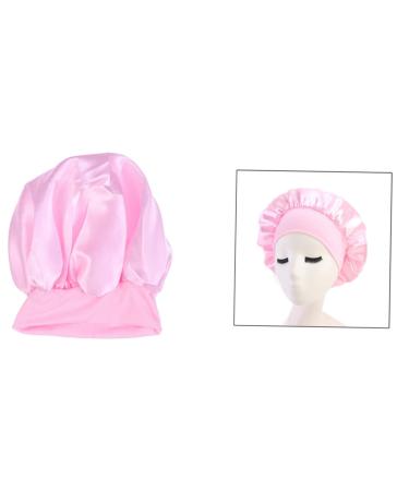 Healeved Curly Hair Sleep Cap Satin Sleeping Cap Wide Side Sleeping Woman Headband Shower Cap Elastic Sleeping Cap Hair Shower Cap Bonnet for Curly Hair Wide Side Hat Soft Hat Girl 1pc Pink