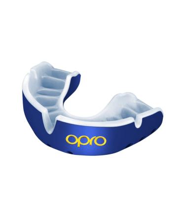 OPRO Gold Competition Level Adult and Youth Sports Mouthguard with Case, Gum Shield for Football, Hockey, Lacrosse, Boxing, MMA, and Other Contact and Combat Sports Adult (Age 10+) Blue