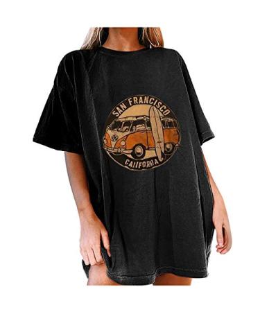 HSSDH Graphic Tees for Women, Women's Oversize Graphic Printed Loose Tee Short Sleeve Round Neck Loose Tshirt A-01-1-black Medium