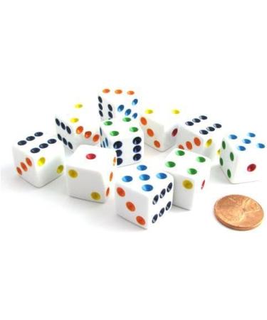 Set of 10 White 16mm D6 Standard Dice with Multi-Color Pips - Pack of 10 - Buy Online on GoSupps.com