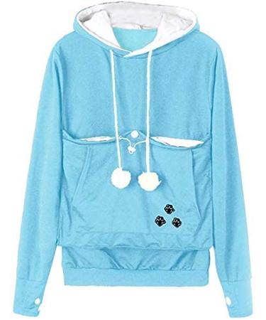 Angel Zyj Women Pullover Hooded Pullover With Cat Dog Bag Cat Cat Sweatshirt Pulli Hoodie Hood Katzen Pulli Bag Langarm Autumn Winter Great Sizes Light Blue XXL