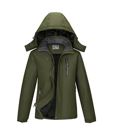 CAMEL Men's Winter Ski Jackets Waterproof Snow Coat with Hood Mountain Windproof Rain Jacket X-Large Army Green