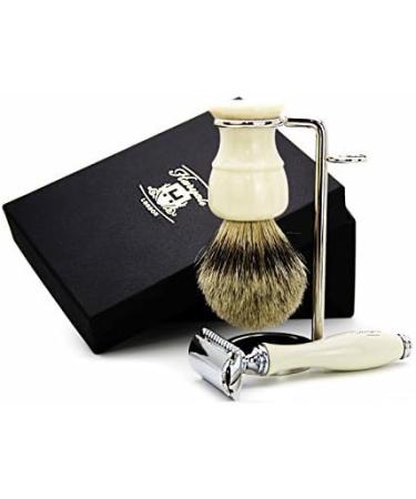 Buy Pure Silver Tip Badger Hair Brush with DE Safety Razor & Holder - Premium Shaving Accessories for a Luxurious Shave | International Shipping Available - Buy Online on GoSupps.com