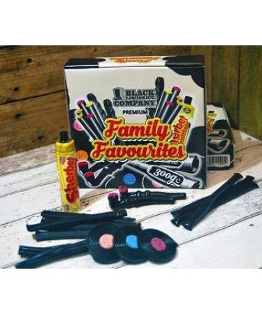 Liquorice Family Favourites Gift Box - Toffee - Pipes - Comfits - Soft Liquorice - Catherine Wheels - Sherbet Fountain - Sticks
