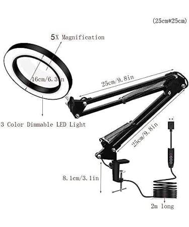 Spacmirrors Magnifying Glass 10 Lighting Levels Dimming Adjustable Industrial Clamp 5X Magnification Magnifying Glasses LED Light Magnifying Lamp Magnifier - Buy Online on GoSupps.com