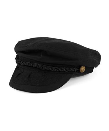 Men's Summer Cotton Greek Fisherman Sailor Fiddler Driver Hat Flat Cap Small-Medium Black