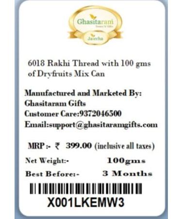 Ghasitaram Gifts Rakhis Online for Brother- 6018 Rakhi Thread with 100 GMS of Dryfruits Mix Can Rakhi with 100 gms of Dryfruits Mix Can - Buy Online on GoSupps.com