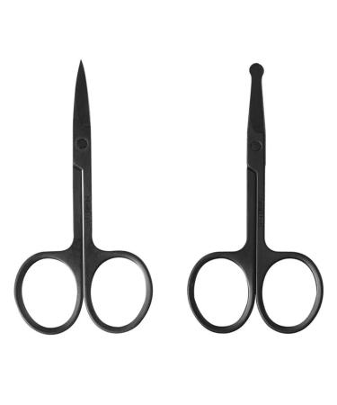 2pcs Stainless Steel Shaving Scissors Set with Pointed Scissors & Round Pointed Nose Hair Makeup Tools are Suitable for Men and Women to use at Home or in Salons and are Easy to Carry (Black)