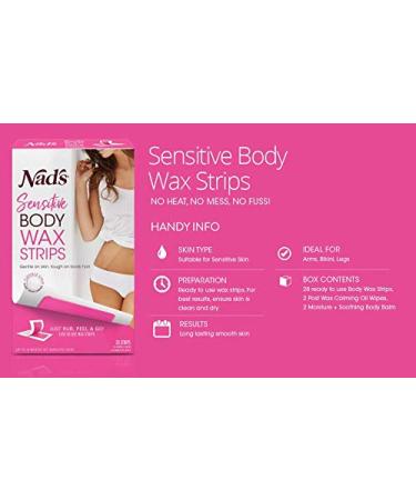 Nads Body Wax Strips for Sensitive Skin - Hypoallergenic Hair Removal Kit | Includes 28 Strips & 2 Calming Oil Wipes - Buy Online on GoSupps.com