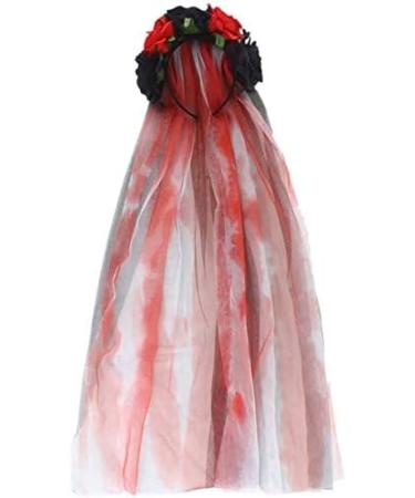 Ladies Day of the Dead Mesh Veil with Roses Garland Vintage Halloween Carnival Party Headband Fancy Dress Flowery Adults Costume Hairband Gothic Corpse Bride Veil Headpiece Head Buckle Wreath (Red) - Buy Online on GoSupps.com