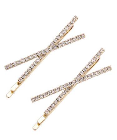 OBTANIM 2 Pcs X Shaped Crystal Hair Pins Cute Metal Shiny Hair Clip Rhinestone Bobby Pin Sparkly Barrette for Women Girls Styling Accessories (Gold)