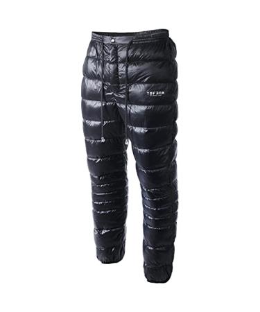 Tofern Puffy Down Pants Men Women Winter Warm Compression Snow Ski Pants Windproof Waterproof Trousers Outdoor Camping+Bag XX-Large Classic Black (No Side Zipper)