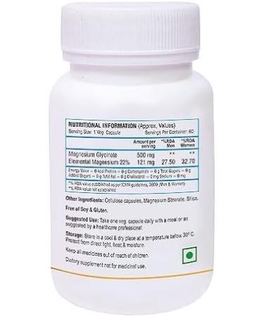 Pure Magnesium Glycinate - 60 Veg Capsules for Bone Health, Nerve & Muscle Function - Buy Online on GoSupps.com