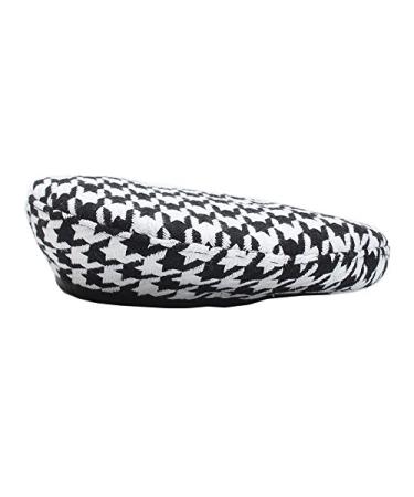 Qiabao Women's Luxury Houndstooth Pattern Beret Beanie Hat Black/White