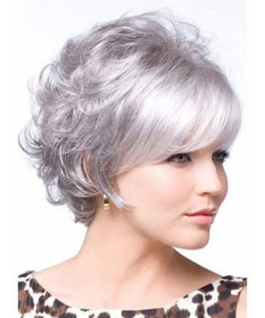 SEVENCOLORS Natural Curly Short Grey Pixie Cut Wig for White Women - Silver Synthetic Hair, White Bangs - Older Lady Wig - Buy Online on GoSupps.com