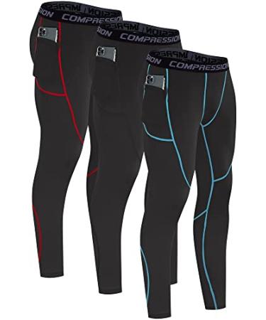 Milin Naco Men's Compression Pants Compression Leggings Sports Compression Pants & Tights Running Tights Ski Base Layer Small 3 Packs-black / Black / Athletic Black