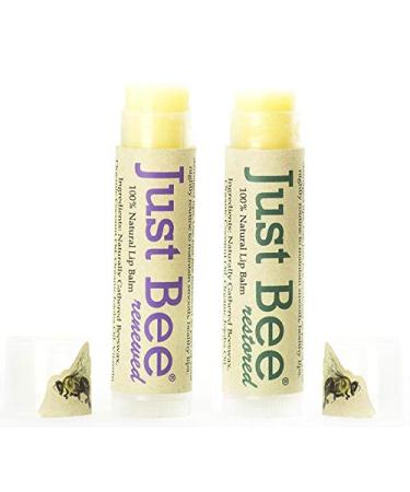 Just Bee 100% Natural Beeswax Lip Balm with Organic Oils (Lavender Propolis Bergamot 2 pack)