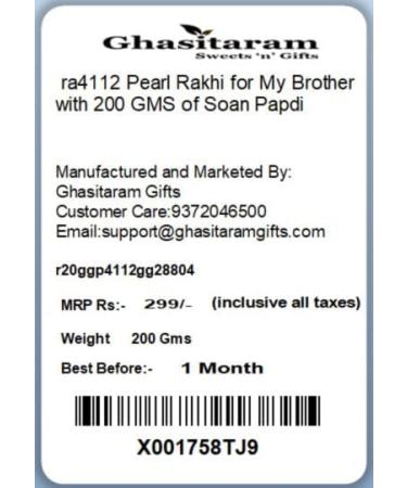 Ghasitaram Gifts Rakhi for Brother Rakhis Online - ra4112 Pearl Rakhi for My Brother with 200 GMS of Soan Papdi Rakhi with 200 gms of Soan Papdi - Buy Online on GoSupps.com