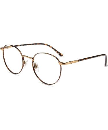 Firmoo Blue Light Blocking Glasses Anti Eyestrain Computer Glasses Round Tortoise Shell Metal Eyewear Frames for Women/Men(+0.00) A-gold Tortoise 0.0 x