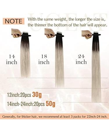 Ugeat Balayage Blonde Tape In Extensions - Real Hair Ombre 55cm Natural Black to Platinum Blonde 50g #1B/18/60 - Buy Online on GoSupps.com