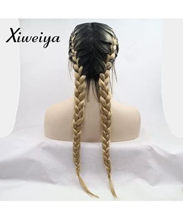 Xiweiya 22-Inch Blonde & Brown Braided Wig - Heat-Resistant Fiber with Baby Hair Front Lace Network for Natural Look - Buy Online on GoSupps.com