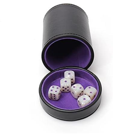 Luck Lab Leather Dice Cup with Lid and 6 Matching White/Purple Dice - Purple Velvet Interior - Ideal for Board Games - Black - Buy Online on GoSupps.com