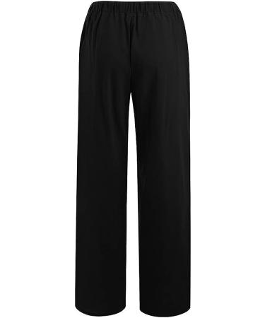 Gufesf Women's Cotton Linen Palazzo Pants - Black, Small | Wide Leg Trousers with Pockets | Dressy Summer Crop Pants - Buy Online on GoSupps.com