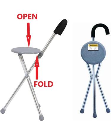 Dr.Safe Cane Cane with seat Folding Stick with seat. Aluminum Folding Cane seat Height 84.5 cm Silver Color - Buy Online on GoSupps.com