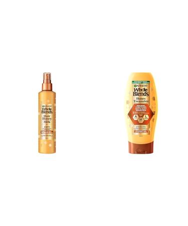 Garnier Whole Blends Heat Protectant Spray for Damaged Hair Sulfate Free Prevents Breakage & Whole Blends Honey Treasures Repairing Conditioner for Damaged and Dry Hair Repairs Split