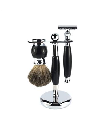 Crody simplicity men's rasier brushes 3-in-1-dachshaar-hair-beard-shaving bracket manual shaving brush set made of chrome-plated metal for men 15.6cm black