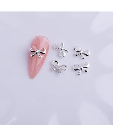 10pcs Nail Art Ribbon Bow Studs Silver Golden Metal 3D Butterfly Charms Nail Decoration Manicure DIY Design Accessories (8031)