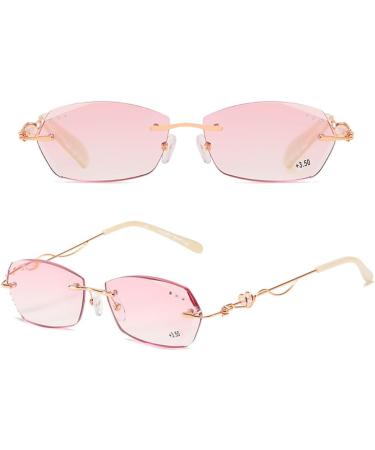 Stylish Rimless Tinted Lens Reading Glasses for Women - Blue Light Blocking Anti Eyestrain Metallic 2.0x - Buy Online on GoSupps.com