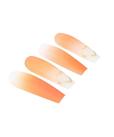 Brishow Heart Long Orange Ballerina Press-On Nails - 24PCs Acrylic Artificial Fingernails for Women & Girls - Buy Online on GoSupps.com