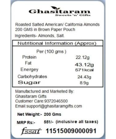 Jaiccha Ghasitaram Rakhi Gifts for Brothers Rakhi Dryfruits - Roasted Salted American/California Almonds 200 GMS in Brown Paper Pouch with Rudraksh Rakhi - Buy Online on GoSupps.com