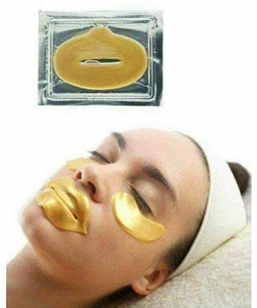Cascove 20 Eye + Lip Gold Mask Patches Collagen Crystal Gel Pad Face Anti Aging Wrinkle Plush Lips Filler Pout Moisturizing Eye Patches Sheet Beauty Gold Hydrating Pads Ladies Xmas Gift Present