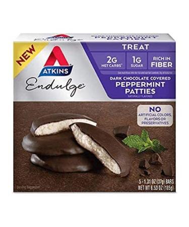 Atkins Endulge Dark Chocolate Peppermint Patties 5 Bars Total Weight 6.53 oz (Pack of 2) 10 Count (Pack of 2)
