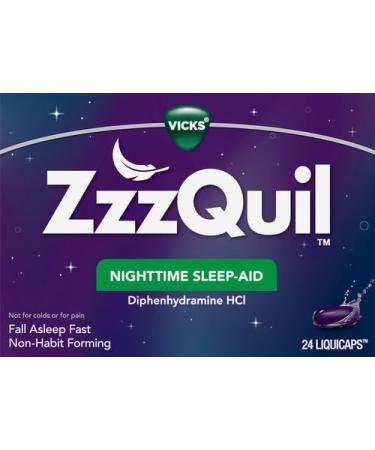 Vicks ZzzQuil Nighttime Sleep Aid LiquiCaps - 25mg Diphenhydramine HCl Non-Habit Forming Fall Asleep Fast - 24 Count - Buy Online on GoSupps.com