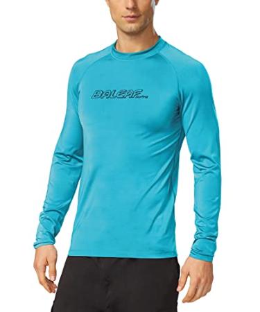 BALEAF Men's Long Sleeve Rashguard UPF 50+ Swim Rash Guard Water Shirts for Surfing Diving Kayaking Large Ocean Blue